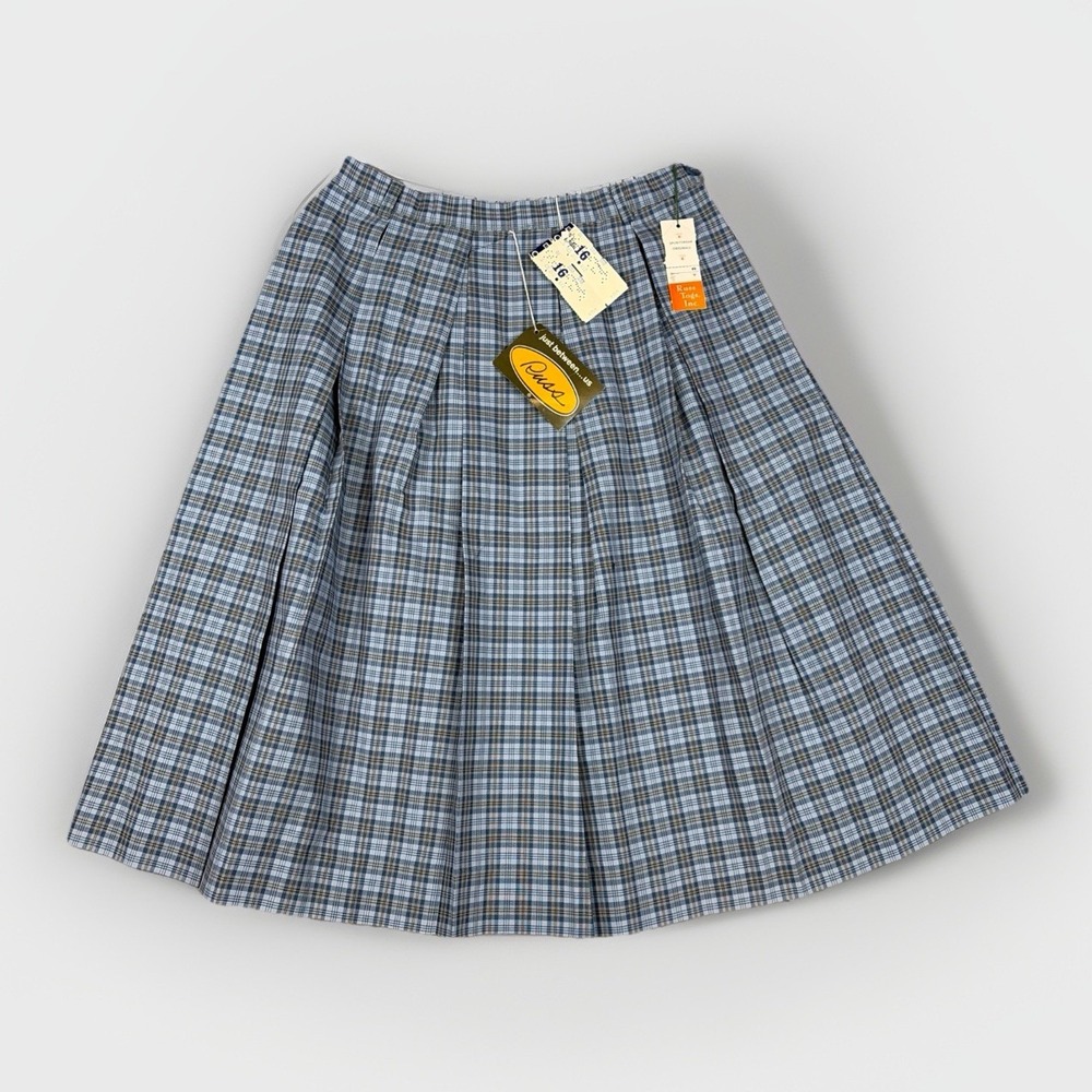 Russ Togs Pleated Skirt Girls 16 Blue Plaid Vintage NWT Poplin A-Line Mid-Length